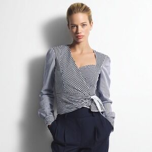 Parker Striped Faux Wrap Blouse Small Side Zip Career Nautical Preppy Chic